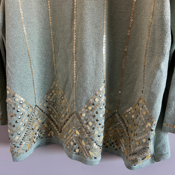 Alfred Dunner | Mint Green Long Sleeve Embellished Top & Pants Set - Picture 3 of 7